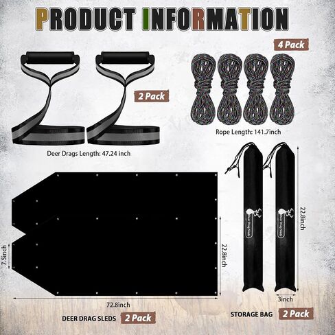 2 Set Deer Drag Sleds with Heavy Duty Deer Drag Strap and Rope,Deer Cart Game Hauler Thickened Hunting Accessories for Antelope Deer Elk Hauling,Hunting,Fire Wood,Ice Fishing in Saudi Arabia