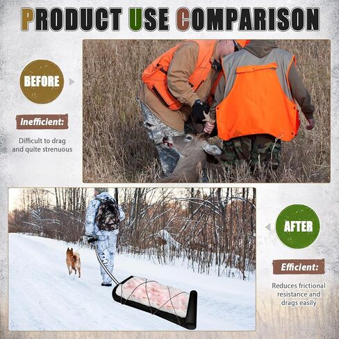 2 Set Deer Drag Sleds with Heavy Duty Deer Drag Strap and Rope,Deer Cart Game Hauler Thickened Hunting Accessories for Antelope Deer Elk Hauling,Hunting,Fire Wood,Ice Fishing in Saudi Arabia
