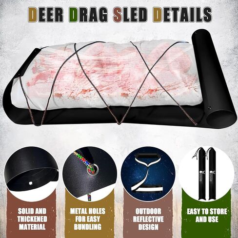2 Set Deer Drag Sleds with Heavy Duty Deer Drag Strap and Rope,Deer Cart Game Hauler Thickened Hunting Accessories for Antelope Deer Elk Hauling,Hunting,Fire Wood,Ice Fishing in Saudi Arabia