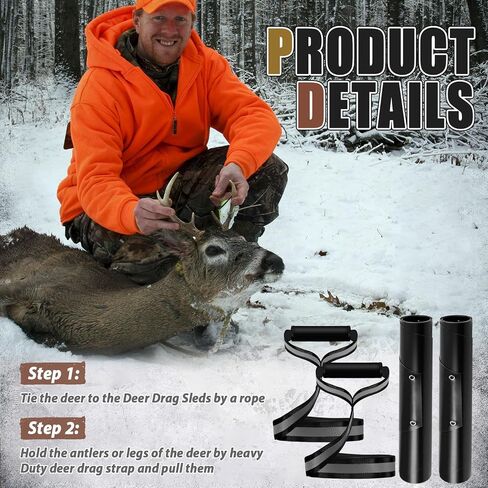 2 Set Deer Drag Sleds with Heavy Duty Deer Drag Strap and Rope,Deer Cart Game Hauler Thickened Hunting Accessories for Antelope Deer Elk Hauling,Hunting,Fire Wood,Ice Fishing in Saudi Arabia