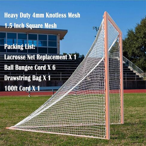 Lacrosse Net Replacement 6 X 6 X 7FT - Heavy Duty Lacrosse Goal Net Replacement 4mm with Lacing Rope Lacrosse Replacement Netting Lacrosse Netting (NET ONLY) in Kuwait