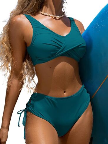 بيكيني نسائي عالي الخصر من BIKINX متقاطع من قطعتين لباس سباحة متواضع بتغطية كاملة in Kuwait