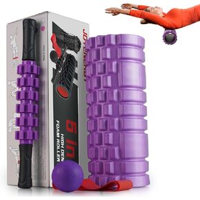 5 in 1 Foam Roller Set, Trigger Point Foam Roller Patented, Massage Stick, Massage Ball, Resistance Band for Deep Muscle Massage Pilates Yoga, Fitness Exercise for Whole Body
