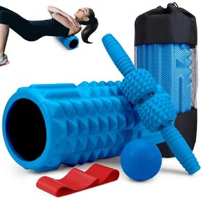 5-in-1 Foam Roller Set, Massage Roller Stick, Massage Ball, Resistance Band for Deep Muscle Massage, Trigger Point Release, Pilates, Yoga (Grey)