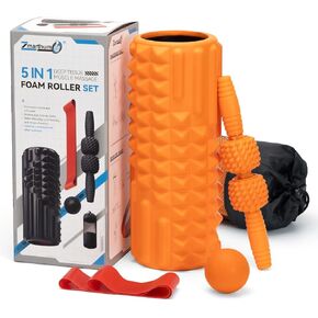 5 in 1 Foam Roller Set, Trigger Point Back Roller, Muscle Roller Stick, Massage Ball, Massage Roller, Resistance Band for Deep Tissue Massage Fitness Exercise Yoga Pilates(Purple)