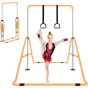 Expandable Gymnastics Bar for Kids, Adjustable Height Junior Training Kip Bar, Folding Gymnastic Horizontal Bars Monkey Bar, Home Gym Equipment for Kid Gymnasts, Child, Girl, Boy