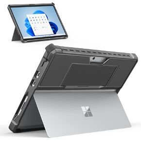 MoKo Case Fits Microsoft Surface Pro 8 13" Touchscreen 2021 Release Tablet, All-in-One Protective Rugged Cover Case with Hand Strap, Compatible with Type Cover Keyboard, Black