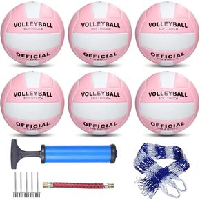 6 Pack Official Size 5 Synthetic Leather Volleyballs, Includes Pump and Net Bag, Volley Ball for Indoor and Outdoor Competition