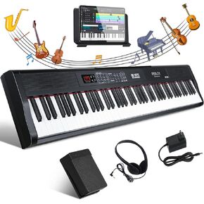 Fesley Piano Keyboard 88 Keys, Full-Size Digital Piano Keyboard, Portable Electric Keyboard Piano, 88 Key Keyboard With Music Stand, Power Adapter, Sustain Pedal, Bluetooth, MIDI