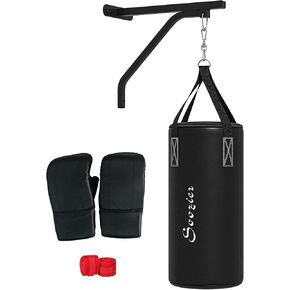 Soozier Unfilled Punching Bag Hanger, Heavy Bag Wall Mount Set with Bracket, Boxing Gloves, Hand Wraps and 360° Swivel Hook for Muay Thai and MMA Training