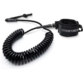Premium Surfboard Leash,10 ft Coiled Paddle Board Leash, 7 mm Thick Legrope Strap for Longboard Surfboards, Stand-up Paddleboards, iSUP Replacement Leg Rope, Black
