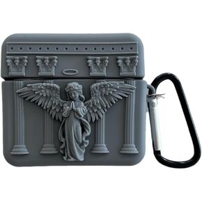 Compatible with Airpods 2 and 1 Case with Keychain, Shock-Absorbing Protective Soft Silicone Case Cover-Cute Kawaii Cartoon Angels Design for Girls and Women (Grey)