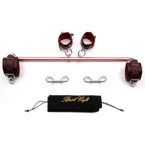 TMEOIIPY Pilates Exercise bar, Rose Gold Yoga Exercise Adjustable Spreader Bar with 4 Red Adjustable Straps Sports Aid Training Fitness Gear, Pilates aid kit, Stretching Exercise Tools