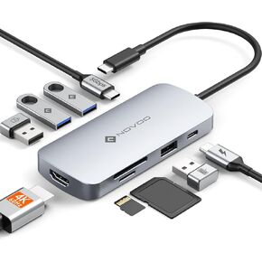NOVOO USB C Hub Ethernet 4K@60 USB C HDMI Adapter Multiport Type C Adapter 4 USB 3.0 & USB2.0 Dongle 100W PD Dock Docking Station for MacBook Pro Air Apple iPad Pro Steam Deck Dell HP Lenovo 7-in-1