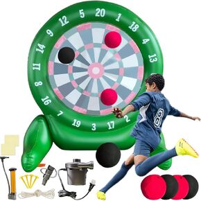 6.6FT Giant Kick Darts Games, Jumbo Outdoor Soccer Green Target Dartboard with Soccer Balls and Air Pump, for Yard Lawn, Yard Outdoor Games Family Kids Frends Big