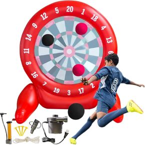 6.6FT Giant Kick Darts Games, Red Jumbo Outdoor Soccer Target Dartboard with Soccer Balls and Air Pump, for Outdoor Games,Yard Lawn Family Kids Adults Big Inflatable Games, Yard Games