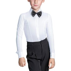 Boys Latin Modern Dance Shirt Bodysuit Leotard Salsa Tango Ballroom Lapel Romper Tops with Bow Tie