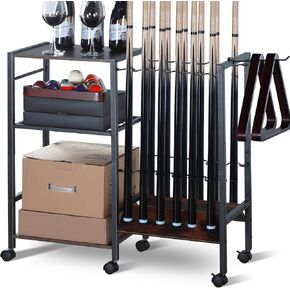 Pool Cue Holders for Billiard Room, Pool Stick Holder Storage Cart, Floor Stand Pool Cue Rack up to 12 Sticks, Pool Cue Equipment Storage Organizer, Billiard Gifts for Men