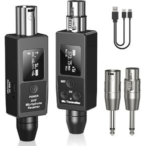 Wireless Microphone System XLR Transmitter and Receiver for Dynamic Microphone, Audio Mixer, PA System (Black)
