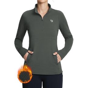 BALEAF Women's Fleece Running Jackets Half Zip Pullover Thermal Shirts Athletic Cold Weather Gear Winter Zip Pockets