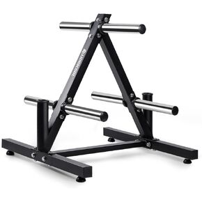 LIONSCOOL 2-Inch Olympic Weight Plate Tree and 2 Barbell Holders, Bumper Plate Storage Rack with Optional Wheels, 650LBS/1000LBS Weight Capacity Available