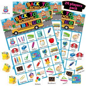 Liliful 35 Pieces Back to School Bingo 24 Players First Day of School Bingo Cards Classroom Party Games for Boys Girls Adults Family Classroom Activities School Birthday Party Favors