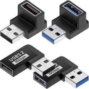 Warmstor 4 Pack 10Gbps USB 3.0 Male to Female Adapter 90 Degree Right Angle USB Cable Extension Connector 4 Types Support 3A Charging Speed