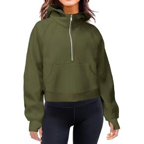 LEEDYA Women Half Zip Hoodie Long Sleeve High Neck Sweatshirt Ribbed Pullover Sweater Crop Tops Black S