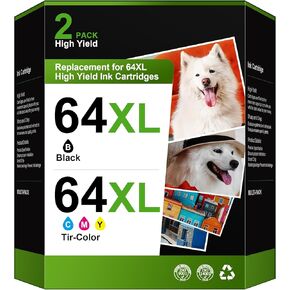 61XL Ink Cartridge Combo Pack Replacement for HP 61 Ink High Yield Use with Envy 4500 4501 4502 5530 Officejet 4630 4635 Deskjet 1000 1010 1510 2540 2541 2542 3510 Series Printer(1 Black, 1 Tri-color)