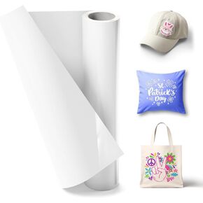White Heat Transfer Vinyl HTV Roll 12" x 8Ft, Iron on Vinyl for Clothes T-Shirts Fabric, Compatible with Cricut Explore Maker, Heat Press Vinyl for DIY Craft Designs