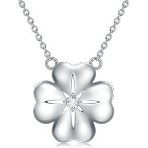 BETHZA Clover Necklace for Women, S925 Sterling Silver Natural Turquoise with Zirconia Pendant Jewelry Anniversary Christmas Mothers Day Birthday Gifts Gifts for Mom Wife Girlfriend