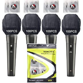 400 PCS (200 Pack) TENGYES Microphone Hygiene Covers Disposable Non-woven Handheld Mic Mike Cover Windscreen Protective Cap for KTV Karaoke Recording Room Stage Performance