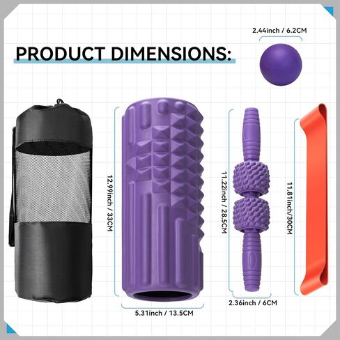 5 in 1 Foam Roller Set, Trigger Point Back Roller, Muscle Roller Stick, Massage Ball, Massage Roller, Resistance Band for Deep Tissue Massage Fitness Exercise Yoga Pilates(Purple) in Saudi Arabia