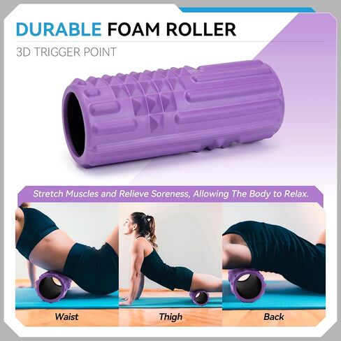 5 in 1 Foam Roller Set, Trigger Point Back Roller, Muscle Roller Stick, Massage Ball, Massage Roller, Resistance Band for Deep Tissue Massage Fitness Exercise Yoga Pilates(Purple) in Saudi Arabia