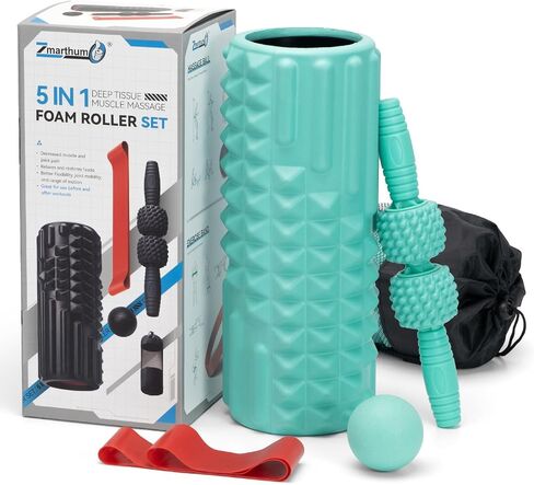 5 in 1 Foam Roller Set, Trigger Point Back Roller, Muscle Roller Stick, Massage Ball, Massage Roller, Resistance Band for Deep Tissue Massage Fitness Exercise Yoga Pilates(Purple) in Saudi Arabia