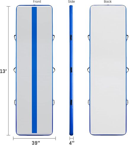 FunWater 13ft Inflatable Gymnastics Air Tumble Track Tumbling Mat 4inch Thick Air Floor Tumble Track with Electric Air Pump for Gymnastics/Training/Gym/Yoga in Kuwait