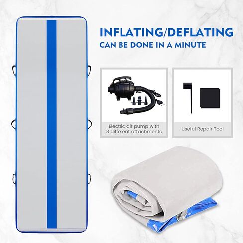 FunWater 13ft Inflatable Gymnastics Air Tumble Track Tumbling Mat 4inch Thick Air Floor Tumble Track with Electric Air Pump for Gymnastics/Training/Gym/Yoga in Kuwait
