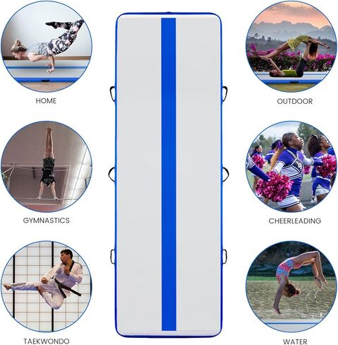 FunWater 13ft Inflatable Gymnastics Air Tumble Track Tumbling Mat 4inch Thick Air Floor Tumble Track with Electric Air Pump for Gymnastics/Training/Gym/Yoga in Kuwait