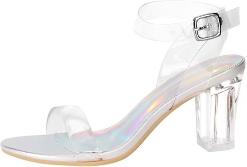 ZriEy Women's Clear Heels Chunky Block Mid High Heeled Sandals | 2.75 Inch Chunky Heel, Transparent Open Toe Ankle Strap Dress Pump Shoes for Women in Daily Wear Party Wedding in Saudi Arabia