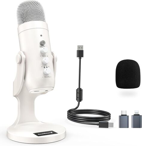 ميكروفون ZealSound USB للكمبيوتر الشخصي، 3 كبسولات، 4 أنماط لاقط، ميكروفونات كمبيوتر الاستوديو مع كتم الصوت/مقبض مستوى الصوت/الشاشة/إلغاء الضوضاء، ميكروفون مكثف K66 Plus للألعاب بودكاستينغ يوتيوب على ماك in Kuwait