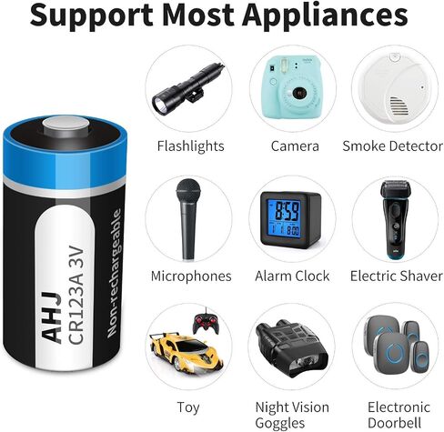CR123A 3V Lithium Battery, 4 Pack 1600mAh CR123 CR17345 Battery with 10-Year Shelf Life UL Certification for Flashlight Alarm System etc, Non-Rechargeable, NOT for Arlo in Saudi Arabia