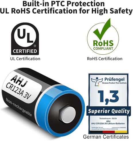 CR123A 3V Lithium Battery, 4 Pack 1600mAh CR123 CR17345 Battery with 10-Year Shelf Life UL Certification for Flashlight Alarm System etc, Non-Rechargeable, NOT for Arlo in Saudi Arabia