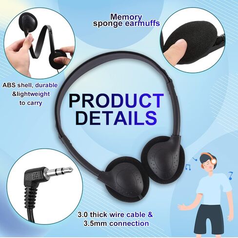 CN-Outlet بالجملة سماعات رأس بالجملة 25 حزمة للأطفال والفصول الدراسية والمختبرات والطلاب والكبار - أسود in Kuwait