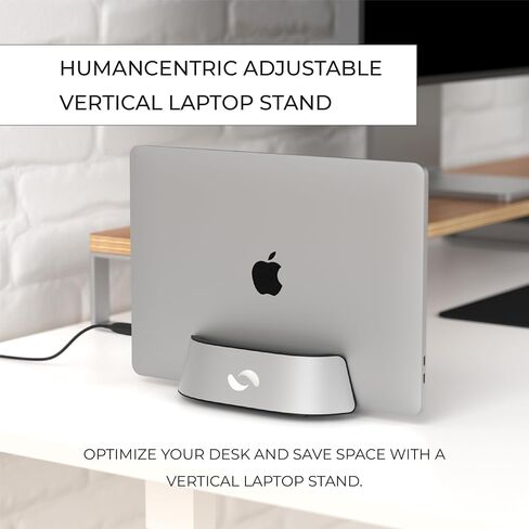 HumanCentric Laptop Holder Vertical Laptop Stand - Adjustable Holder and Dock, Laptop Vertical Stand Fits MacBook Pro and Other Laptops .5" to 1.5", Upright Laptop Holder for Desk, Black Leather in Kuwait