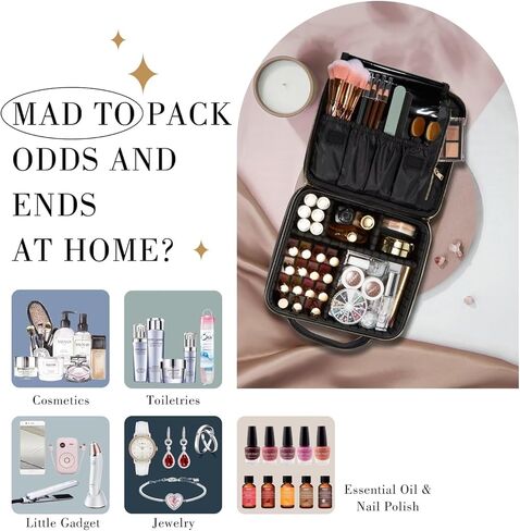 Stagiant Travel Makeup Bag,Make up Bag for Women, Large Cosmetic Bag Travel Makeup Case Toiletry Bag for Girls Make Up Bag Brush Organizer Bags (Nylon, Black) in Kuwait