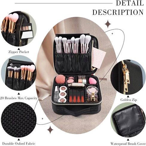 Stagiant Travel Makeup Bag,Make up Bag for Women, Large Cosmetic Bag Travel Makeup Case Toiletry Bag for Girls Make Up Bag Brush Organizer Bags (Nylon, Black) in Kuwait