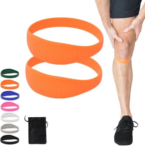 2 Pcs Patella Band Silicone Knee Strap Patellar Knee Brace & Travel Bag Non-Slip Knee Pad for Tendonitis Pain Relief Sports Injury Fitness Recovery Men Women (Orange) in Saudi Arabia