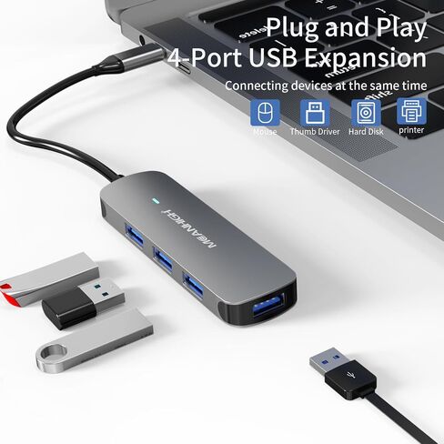 مينهاي موزع USB 3.0 4 منافذ رفيع للغاية مع كابل ممتد بطول 4 اقدام ومحول USB لماك بوك وماك برو وماك ميني واي ماك وسيرفس برو واكس بي اس والكمبيوتر وفلاش درايف وهارد ديسك المحمول in Kuwait