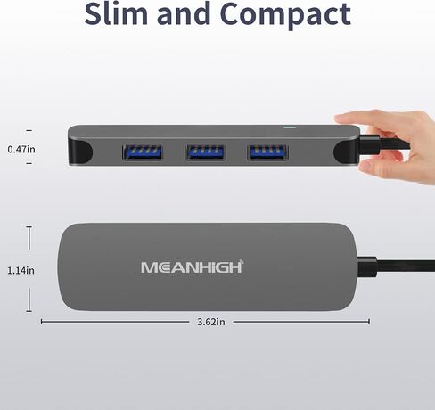 مينهاي موزع USB 3.0 4 منافذ رفيع للغاية مع كابل ممتد بطول 4 اقدام ومحول USB لماك بوك وماك برو وماك ميني واي ماك وسيرفس برو واكس بي اس والكمبيوتر وفلاش درايف وهارد ديسك المحمول in Kuwait
