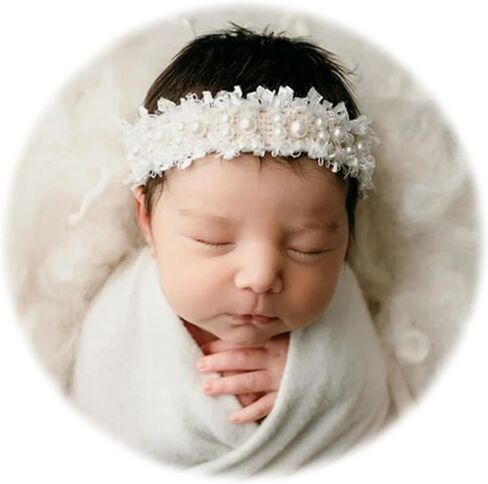 Newborn Photography Props Baby Photo Posing Pearl Headbands Girls Photoshoot Tieback (C Ivory) in Kuwait